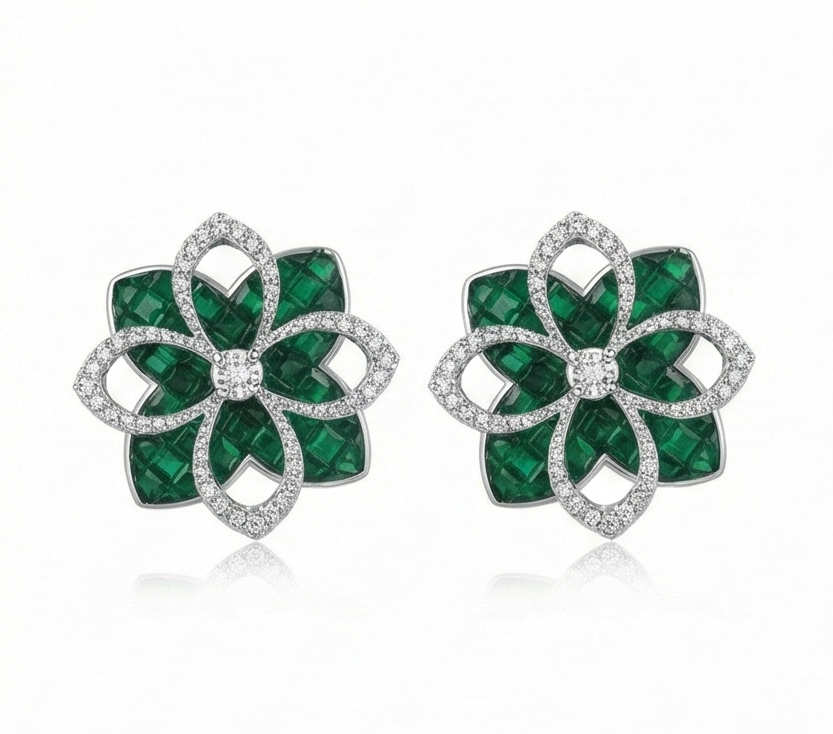 Emerald Bloom Stud Earrings