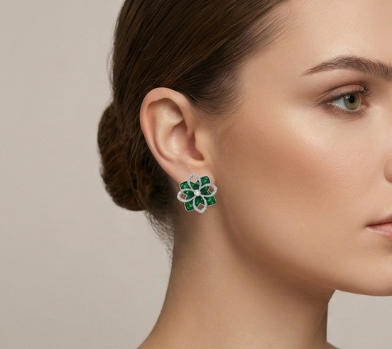 Emerald Bloom Stud Earrings