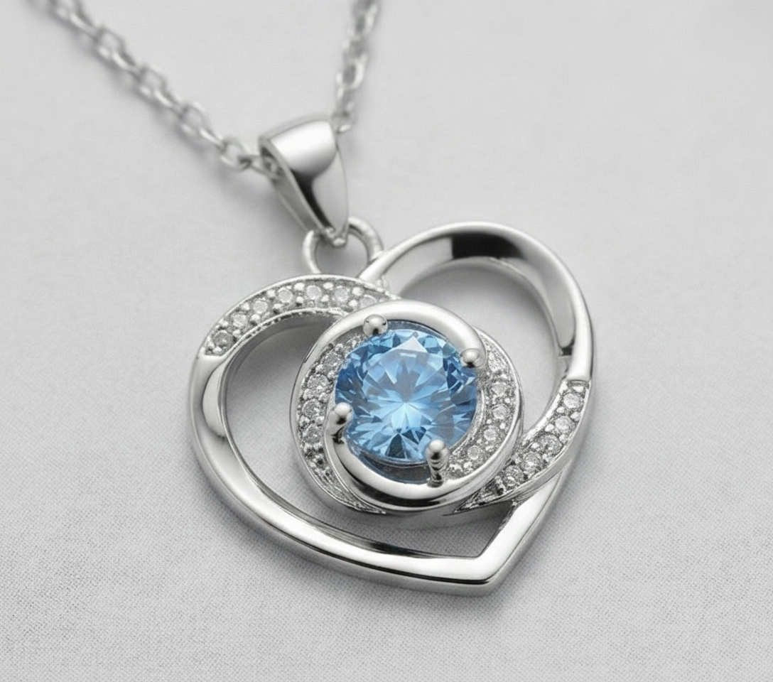 Frosted Blue Heart Swirl Pendant