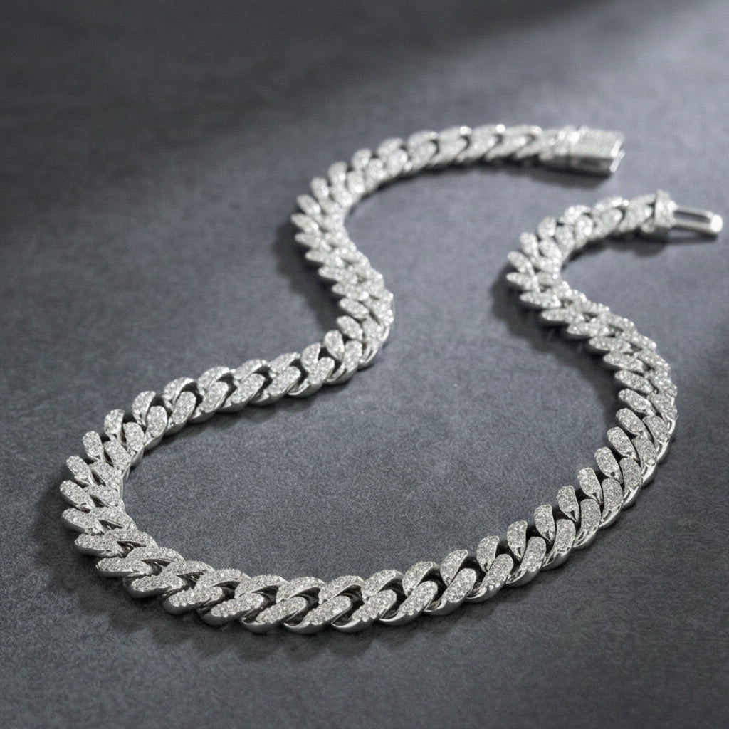 Turkish Diamond Cuban Silver Chain