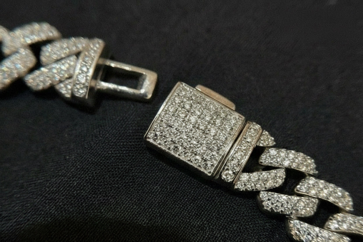 Turkish Diamond Cuban Silver Chain