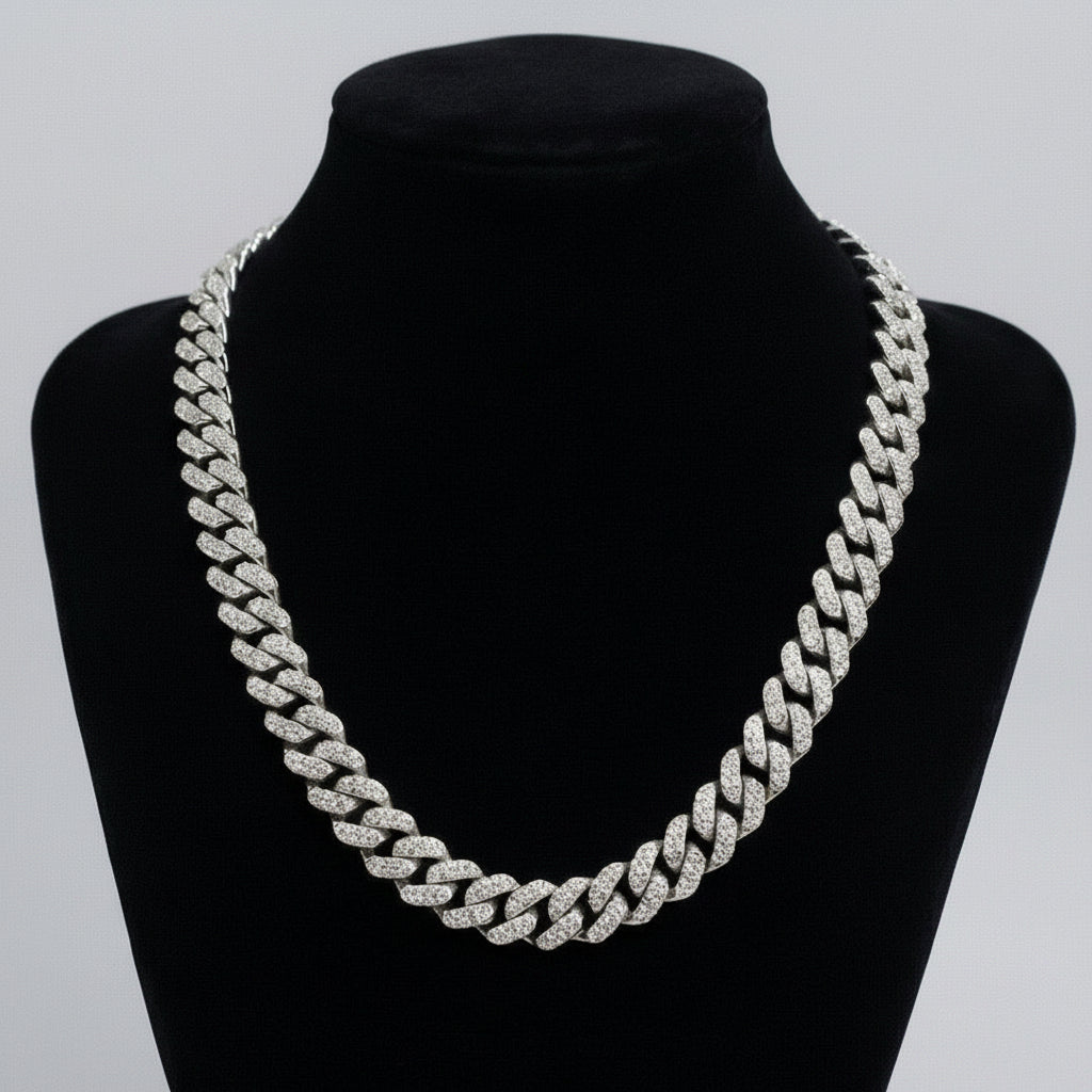 Turkish Diamond Cuban Silver Chain