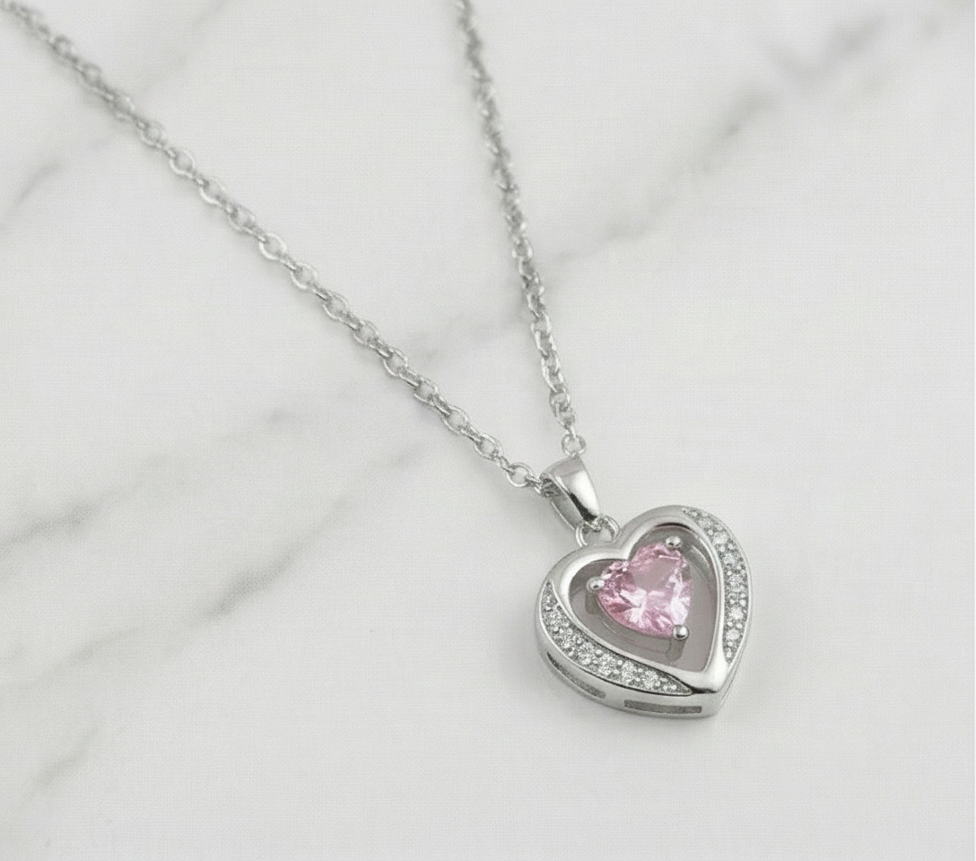 Rosé Heart Halo Pendant